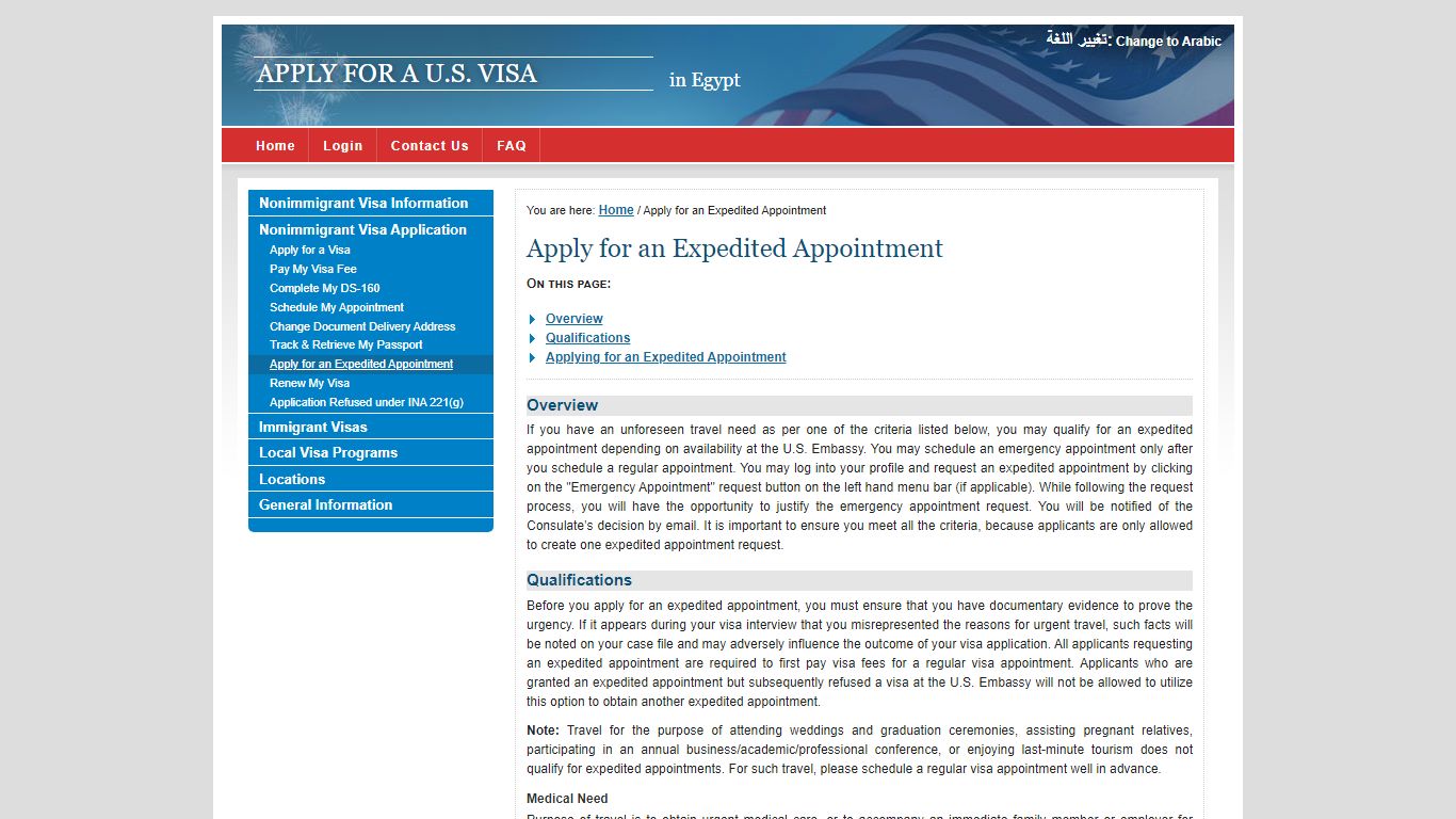 Apply for a U.S. Visa | Apply for an Expedited Appointment - Egypt ...